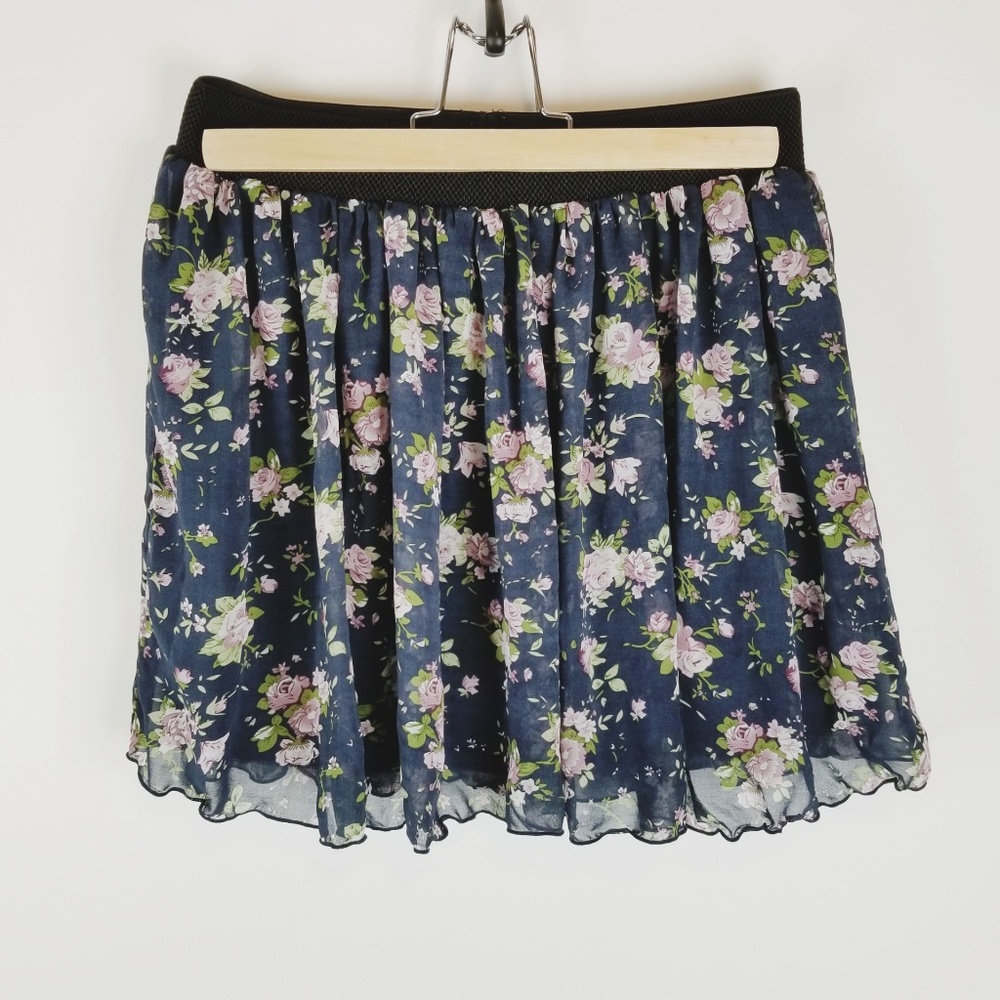 Lime orange floral gathered mini skirt size 28
